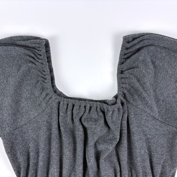 NWT Madewell Plush Square Neck Smocked Shirt Womens Sz M Charcoal Gray Peasant - Picture 5 of 14